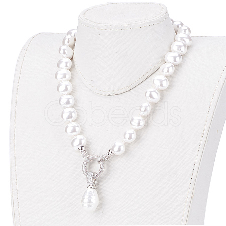 Round Shell Pearl Pendant Necklaces NJEW-P232-G-1