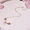 Natural Strawberry Quartz & Pearl Beaded Whale Tail Pendant Necklace with Brass Cable Chains for Women NJEW-T015-02G-2