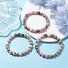 3Pcs 3 Colors 8.5mm Round Natural Pink Zebra Jasper Beaded Stretch Bracelets BJEW-JB10256-2