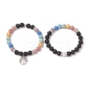 2pcs 2 Styles 8mm Round Dyed Natural Lava Rock & Shell Pearl Beaded Stretch Bracelet Sets BJEW-JB10318-3