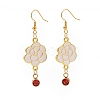 Enamel Peony with Rhinstone Dangle Earrings EJEW-JE05131-01-1