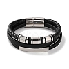 Men's Braided Black PU Leather Cord Multi-Strand Bracelets BJEW-K243-15P-1