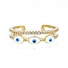 Clear Cubic Zirconia Oval Evil Eye Open Cuff Ring with Enamel for Women RJEW-N035-102-3