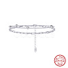 Rhodium Plated 925 Sterling Silver Satellite & Paperclip Chains Double-Layer Multi-strand Bracelet STER-M116-10P-1