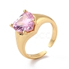 Heart Pink Cubic Zirconia Cuff Ring for Valentine's Day RJEW-C017-08G-RS-3