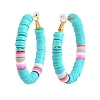Basketball Wives Style Brass Heishi Beaded Hoop Earrings EJEW-JE04083-3