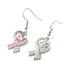 October Breast Cancer Pink Awareness Ribbon Alloy Dangle Earrings with Rhinestone EJEW-Z027-01P-2