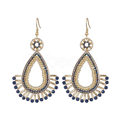 Handmade Seed Beads with Synthetic Blue Spinel Dangle Earrings EJEW-MZ00139-1