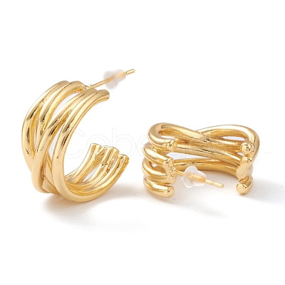 Brass Half Hoop Earrings X-EJEW-A056-07G-1