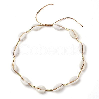 Adjustable Nylon Thread Shell Beads with Brass Kids Necklaces NJEW-JN04796-1