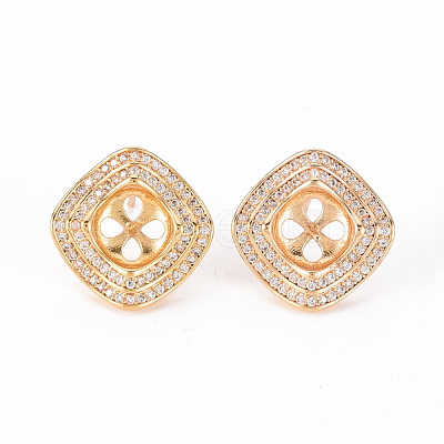 Brass Micro Pave Clear Cubic Zirconia Stud Earrings Findings KK-T062-127G-NF-1