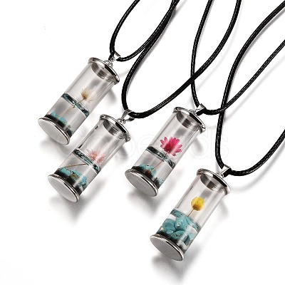 Glass Wishing Bottle Leather Cord Pendant Necklaces NJEW-Z009-A-1