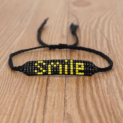 Word Smile Loom Pattern Miyuki Seed Beads Bracelets for Women BJEW-Z013-29-1