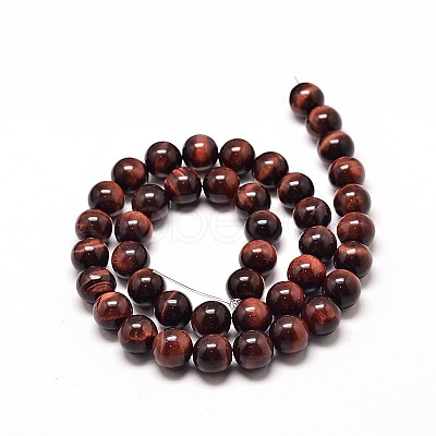 Natural Red Tiger Eye Round Bead Strands X-G-P072-52-4mm-1