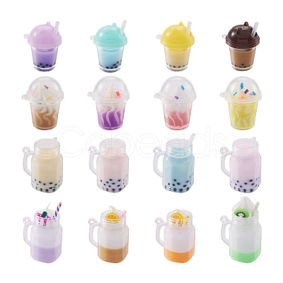 Fashewelry 32Pcs 16 Style Imitation Bubble Tea & Ice Cream Resin Pendants RESI-FW0001-07-1