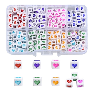 304Pcs 8 Colors White Opaque Acrylic Beads MACR-YW0001-92-1