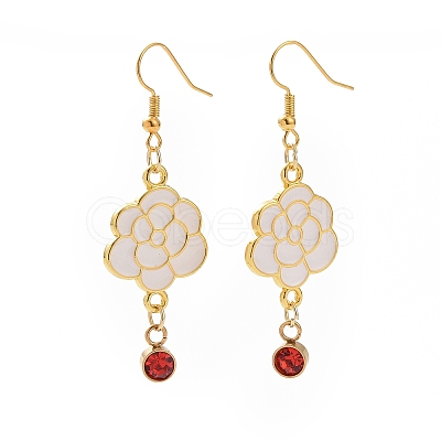 Enamel Peony with Rhinstone Dangle Earrings EJEW-JE05131-01-1