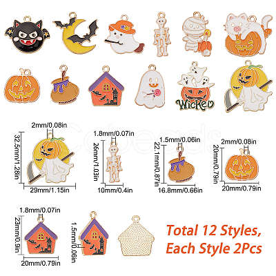 SUNNYCLUE 24Pcs 12 Style Halloween Theme Alloy Enamel Pendants ENAM-SC0003-30-1