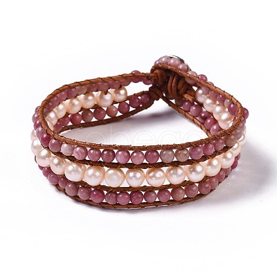 Natural Rhodonite Beaded Cord Bracelets BJEW-K214-A01-1