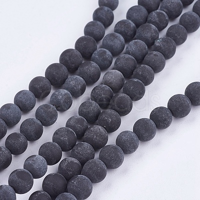 Natural Black Stone Bead Strands G-R193-01-6mm-1