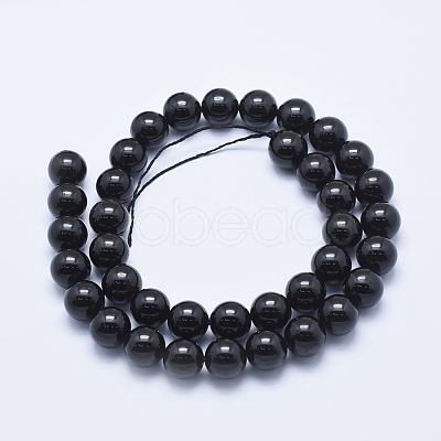 Natural Black Tourmaline Beads Strands G-E444-27-10mm-1