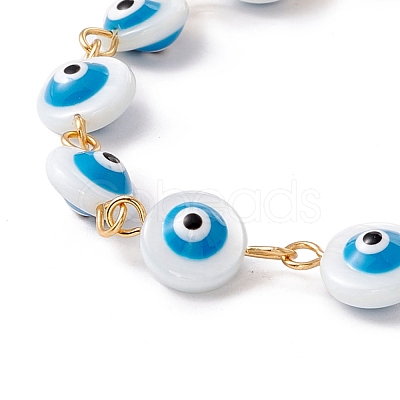 Natural Shell Flat Round with Evil Eye Link Chain Bracelet with Enamel BJEW-C015-21G-1