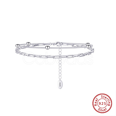 Rhodium Plated 925 Sterling Silver Satellite & Paperclip Chains Double-Layer Multi-strand Bracelet STER-M116-10P-1