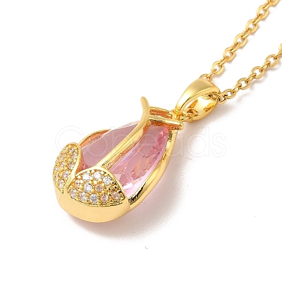 Pink Cubic Zirconia Pendant Necklace NJEW-H161-01G-1