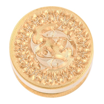 Golden Tone Round Wax Seal Brass Stamp Heads AJEW-S087-02G-08-1