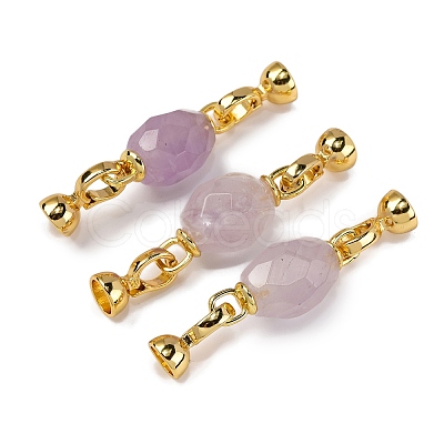 Rack Plating Brass and Amethyst Flod Over Clasps KK-B103-05G-01-1