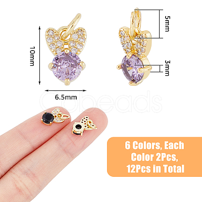 DICOSMETIC 12PCS 6Colors Brass Micro Pave Cubic Zirconia Charms KK-DC0003-72-1