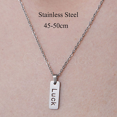 Non-Tarnish 201 Stainless Steel Word Luck Pendant Necklace NJEW-OY001-08-1