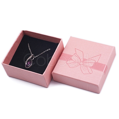 Bowknot Print Kraft Paper Cardboard Jewelry Necklace Gift Boxes PW-WGA2DD4-01-1