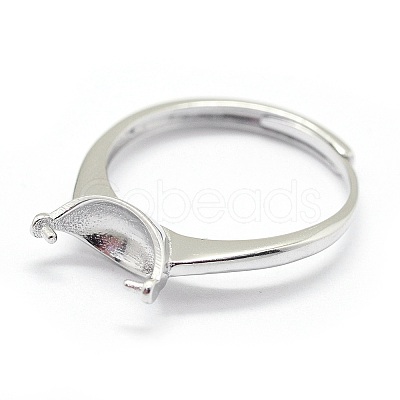 Anti-Tarnish Adjustable Rhodium Plated Sterling Silver Ring Components STER-I016-008P-1