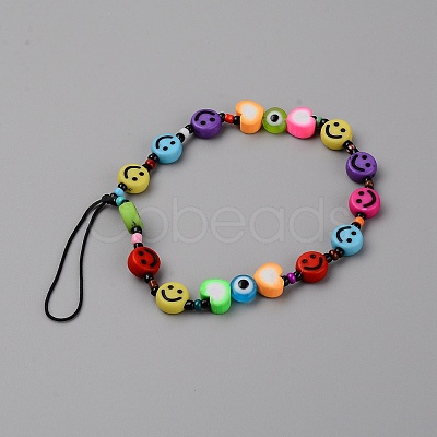 Acrylic Smile Face Beaded Mobile Straps HJEW-WH0011-43-1