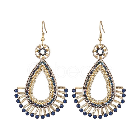 Handmade Seed Beads with Synthetic Blue Spinel Dangle Earrings EJEW-MZ00139-1