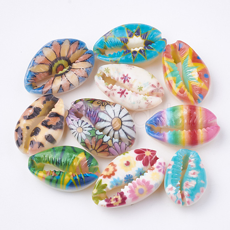 Printed Cowrie Shell Beads SHEL-S274-27-1