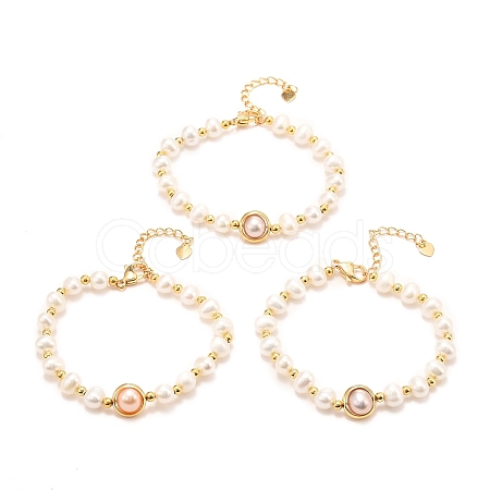 Natural Pearl Link Bracelets BJEW-D447-06G-1