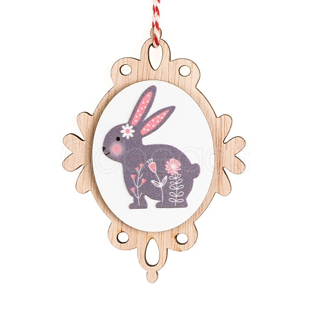 Easter Theme Wood Oval with Rabbit Pendant Decoration PW-WG77347-04-1