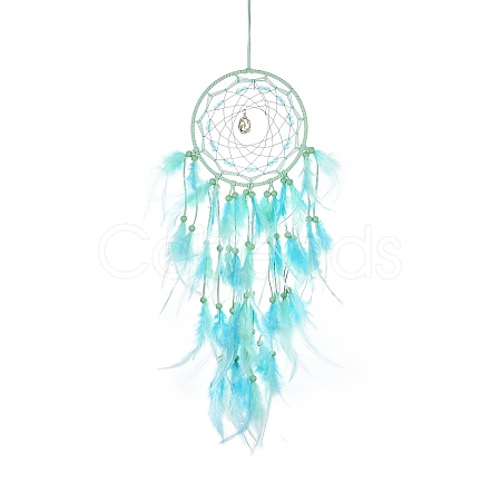 Woven Web/Net with Feather Hanging Ornaments HJEW-G025-03A-1