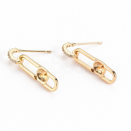 Brass Micro Pave Clear Cubic Zirconia Stud Earring Findings KK-S356-261-NF-1