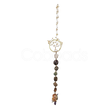 Chakra Jewelry Natural Gemstone Pendant Decorations HJEW-P015-09-1
