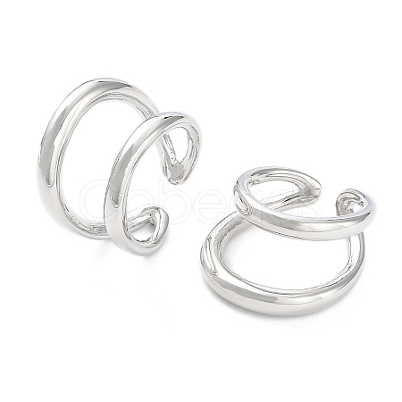 Brass Double Line Open Cuff Rings for Women RJEW-D016-06P-1