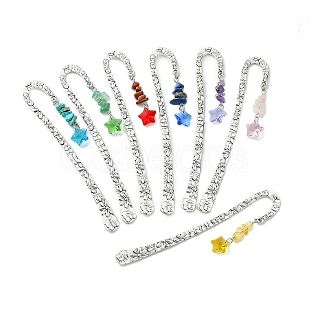 7Pcs Chakra Natural & Synthetic Gemstone Chip & Star Glass Charm Bookmarks AJEW-JK00328-1