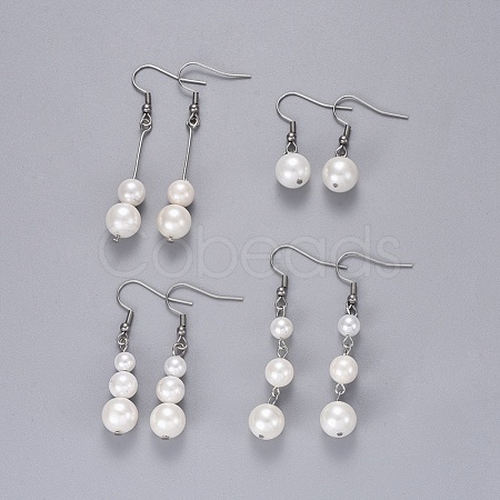 Shell Pearl Dangle Earrings Sets EJEW-JE02968-1