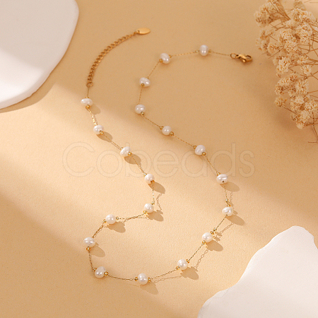 Elegant Stainless Steel Freshwater Pearl Link Chain Necklaces for Daily Wear and Events WA9903-1