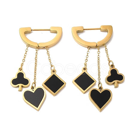 Ace of Diamonds & Spades & Clubs Acrylic Dangle Hoop Earrings EJEW-E286-01G-1