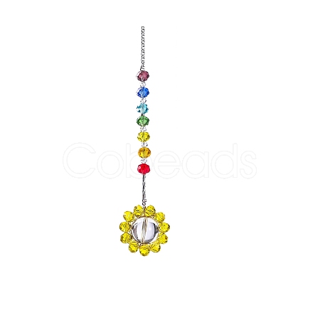 Glass Colorful Beads & Flower Hanging Ornaments PW-WGA8DE5-03-1