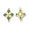 Brass Pave Cubic Zirconia Connector Charms, Light Gold, Rhombus Links, Green, 20x14x3mm, Hole: 1.2mm