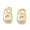 Brass Micro Pave Cubic Zirconia Charms, with Jump Ring, Lock, Golden, Clear, 8.5x5.5x2.5mm, Hole: 1.5mm, Jump rings: 3.5x0.8mm